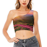 Sunrise Mountain Print One Shoulder Crop Top