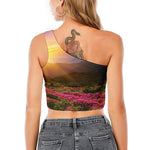 Sunrise Mountain Print One Shoulder Crop Top