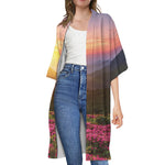 Sunrise Mountain Print Open Front Beach Cover Up