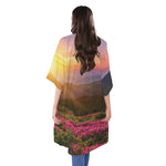 Sunrise Mountain Print Open Front Beach Cover Up