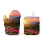 Sunrise Mountain Print Oven Mitt And Pot Holder Set