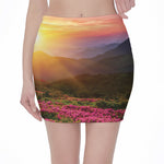 Sunrise Mountain Print Pencil Mini Skirt
