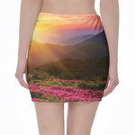 Sunrise Mountain Print Pencil Mini Skirt