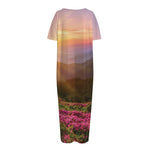 Sunrise Mountain Print Short Sleeve Long Nightdress