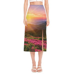Sunrise Mountain Print Side Slit Midi Skirt