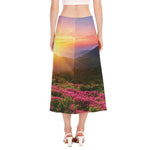 Sunrise Mountain Print Side Slit Midi Skirt