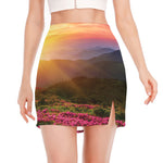 Sunrise Mountain Print Side Slit Mini Skirt