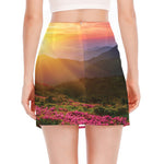 Sunrise Mountain Print Side Slit Mini Skirt