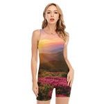 Sunrise Mountain Print Sleeveless One Piece Swimsuit