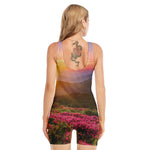 Sunrise Mountain Print Sleeveless One Piece Swimsuit