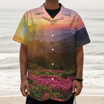 Sunrise Mountain Print Textured Short Sleeve Shirt