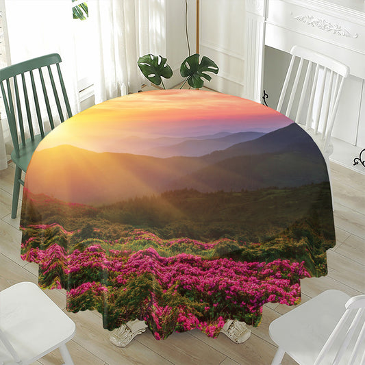 Sunrise Mountain Print Waterproof Round Tablecloth
