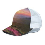 Sunrise Mountain Print White Mesh Trucker Cap