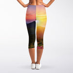 Sunrise Mountain Print Women's Capri Leggings