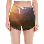 Sunrise Mountain Print Women's Split Running Shorts