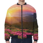 Sunrise Mountain Print Zip Sleeve Bomber Jacket