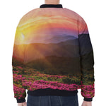 Sunrise Mountain Print Zip Sleeve Bomber Jacket
