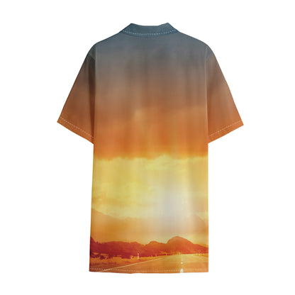Sunrise Road Print Cotton Hawaiian Shirt