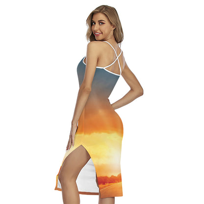 Sunrise Road Print Cross Back Cami Dress