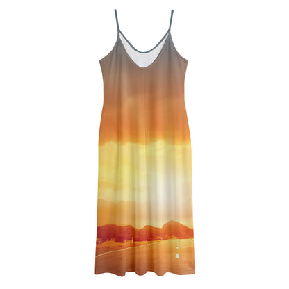 Sunrise Road Print Jersey Midi Cami Dress
