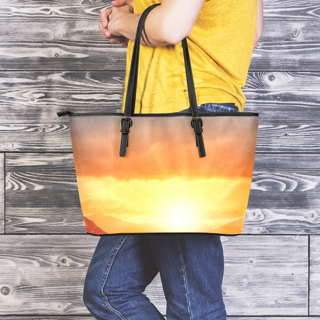Sunrise Road Print Leather Tote Bag