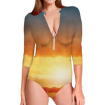 Sunrise Road Print Long Sleeve Swimsuit