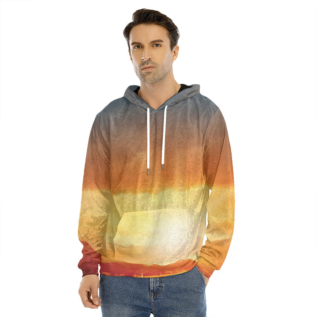 Sunrise Road Print Men's Velvet Pullover Hoodie