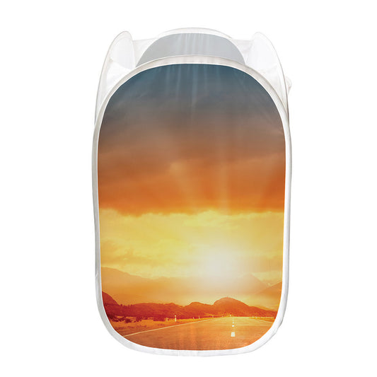 Sunrise Road Print Mesh Laundry Hamper