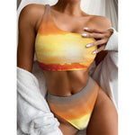 Sunrise Road Print One Shoulder Bikini Top