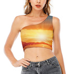 Sunrise Road Print One Shoulder Crop Top