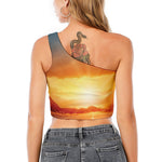 Sunrise Road Print One Shoulder Crop Top