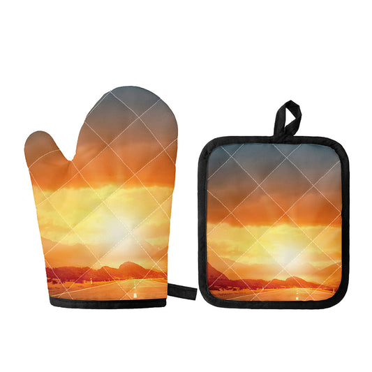 Sunrise Road Print Oven Mitt And Pot Holder Set