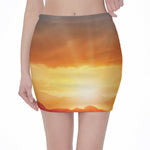 Sunrise Road Print Pencil Mini Skirt