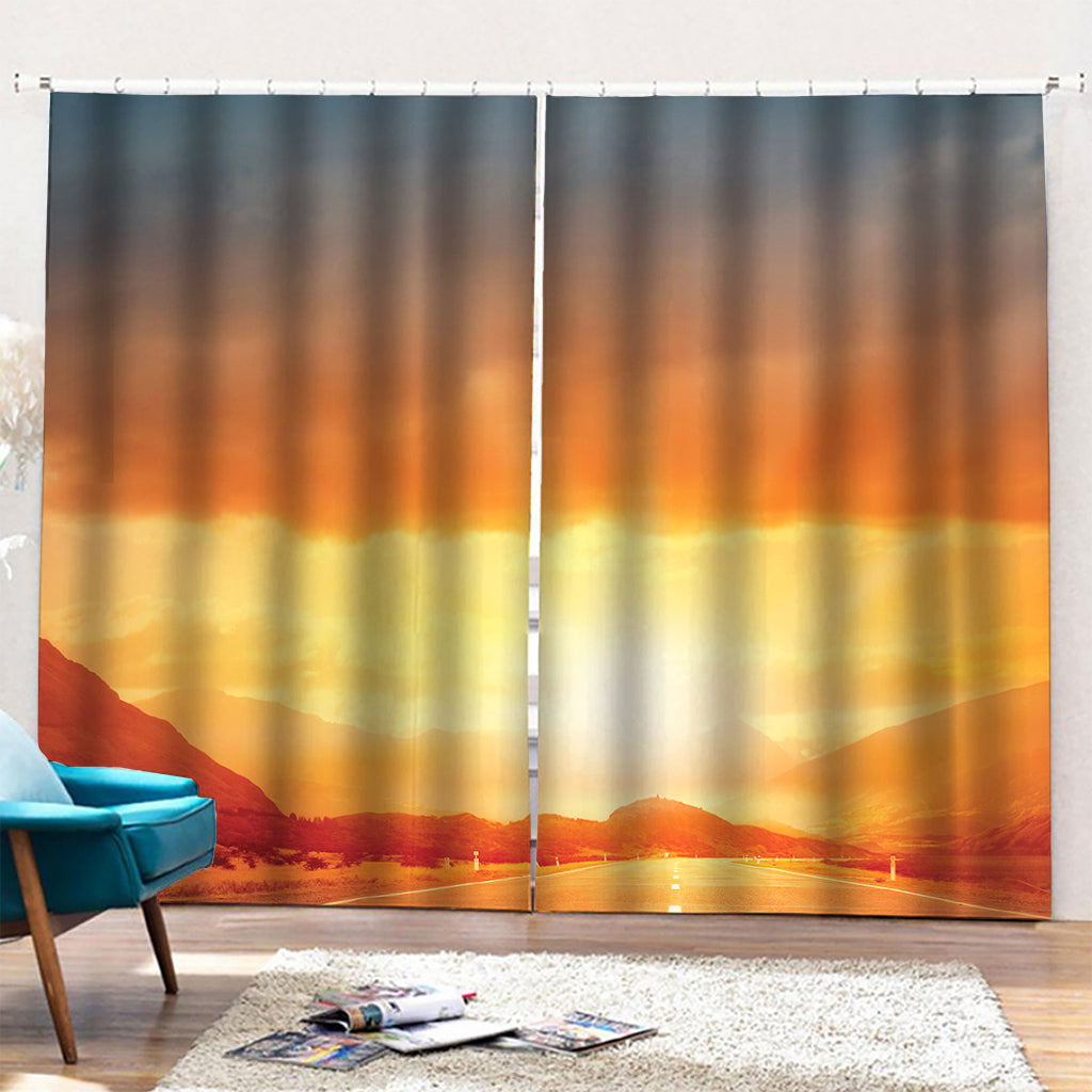Sunrise Road Print Pencil Pleat Curtains