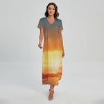 Sunrise Road Print Short Sleeve Maxi Dress