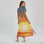 Sunrise Road Print Short Sleeve Maxi Dress