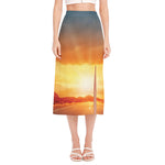 Sunrise Road Print Side Slit Midi Skirt