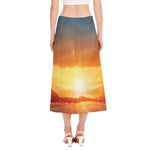 Sunrise Road Print Side Slit Midi Skirt