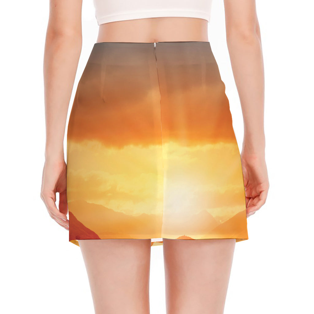 Sunrise Road Print Side Slit Mini Skirt