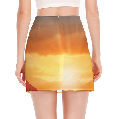 Sunrise Road Print Side Slit Mini Skirt