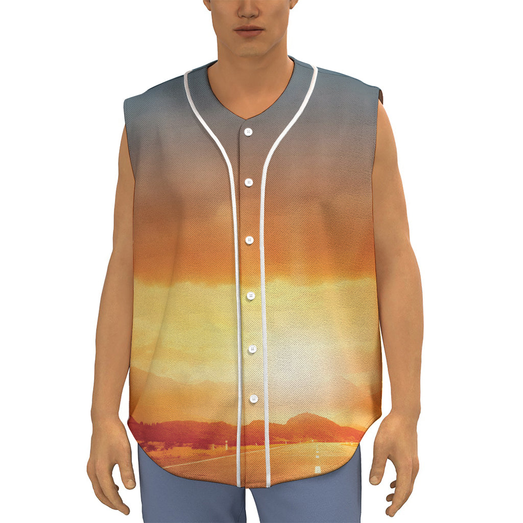 Sunrise Road Print Sleeveless Baseball Jersey