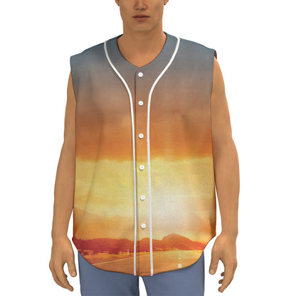 Sunrise Road Print Sleeveless Baseball Jersey