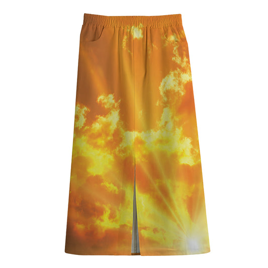 Sunrise Sky Print Cotton Front Slit Maxi Skirt