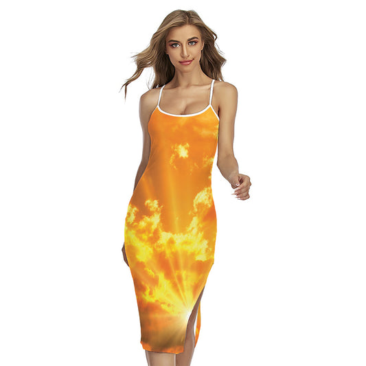 Sunrise Sky Print Cross Back Cami Dress