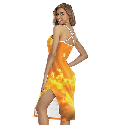 Sunrise Sky Print Cross Back Cami Dress