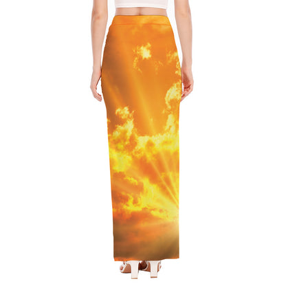 Sunrise Sky Print High Slit Maxi Skirt