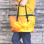 Sunrise Sky Print Leather Tote Bag