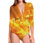 Sunrise Sky Print Long Sleeve Swimsuit