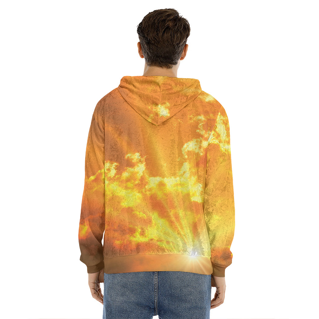 Sunrise Sky Print Men's Velvet Pullover Hoodie