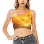 Sunrise Sky Print One Shoulder Crop Top